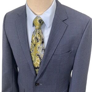 BOSS Hugo Boss Blazer Mens 38R Blue Micro Houndstooth Lanificio Tesse Jacket